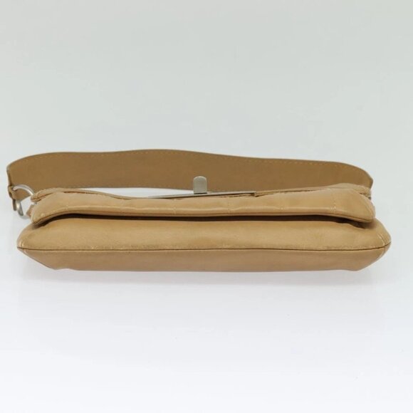 CHANEL Choco Bar Shoulder Bag Lamb Skin Beige Silver CC Auth PP570 - Picture 6 of 15